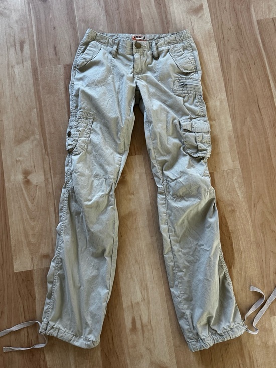 Mudd Pants - Vintage Y2K Mudd Beige Low Rise Cargo Pants Big Pockets Drawstring Ankle Size XS